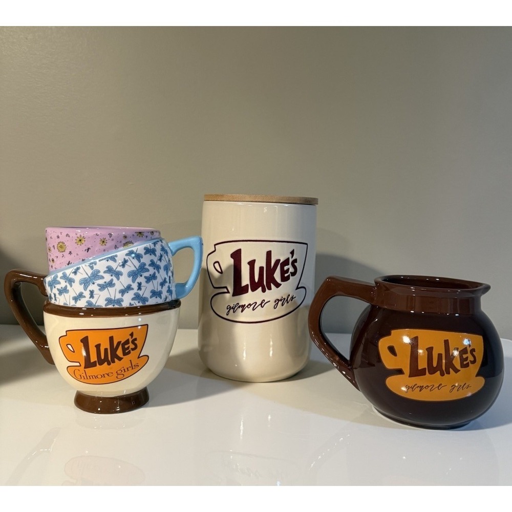 Gilmore Girls Bundle Luke's‎ Ceramic Canister Wood Lid Coffee Cup & Creamer